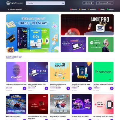 Theme wordpress bán tài khoản, phần mềm, key bản quyền 01